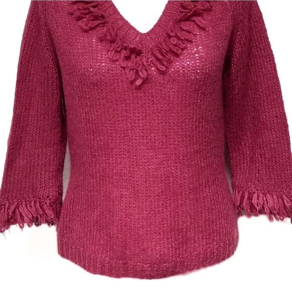 Anthropologie Moth Maroon Mohair Fringe Sweater - Picture 4 of 8